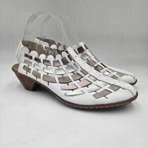 Rieker Women 40 US 9 Sina Woven Leather Slingback White Sandals Pumps Comfort